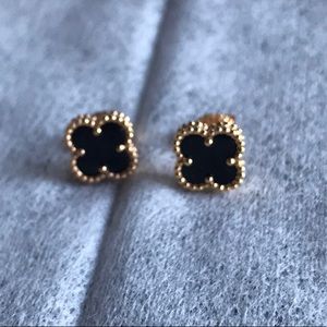 Gold and black clover earrings